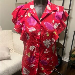 Banana Republic Red Floral Button Down Shirt